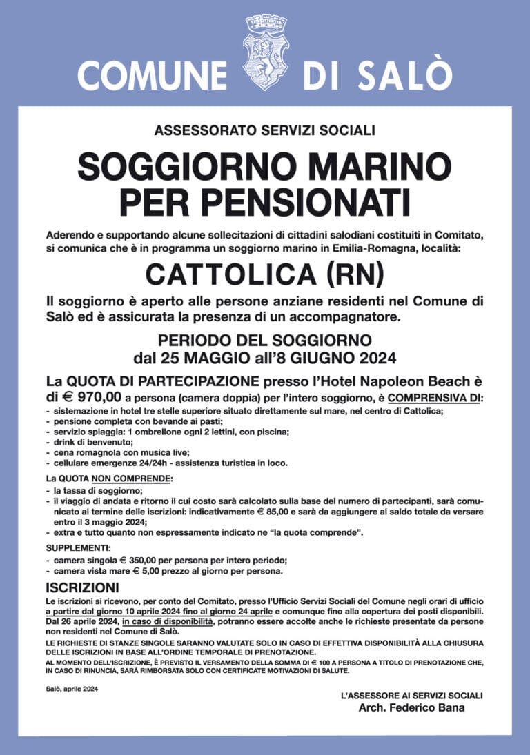 Marine Stay for Retirees in Cattolica for Salò residents
