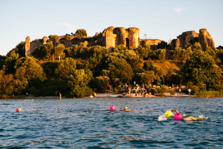 Swimmers ready for SWIMTHEISLAND Sirmione on Lake Garda