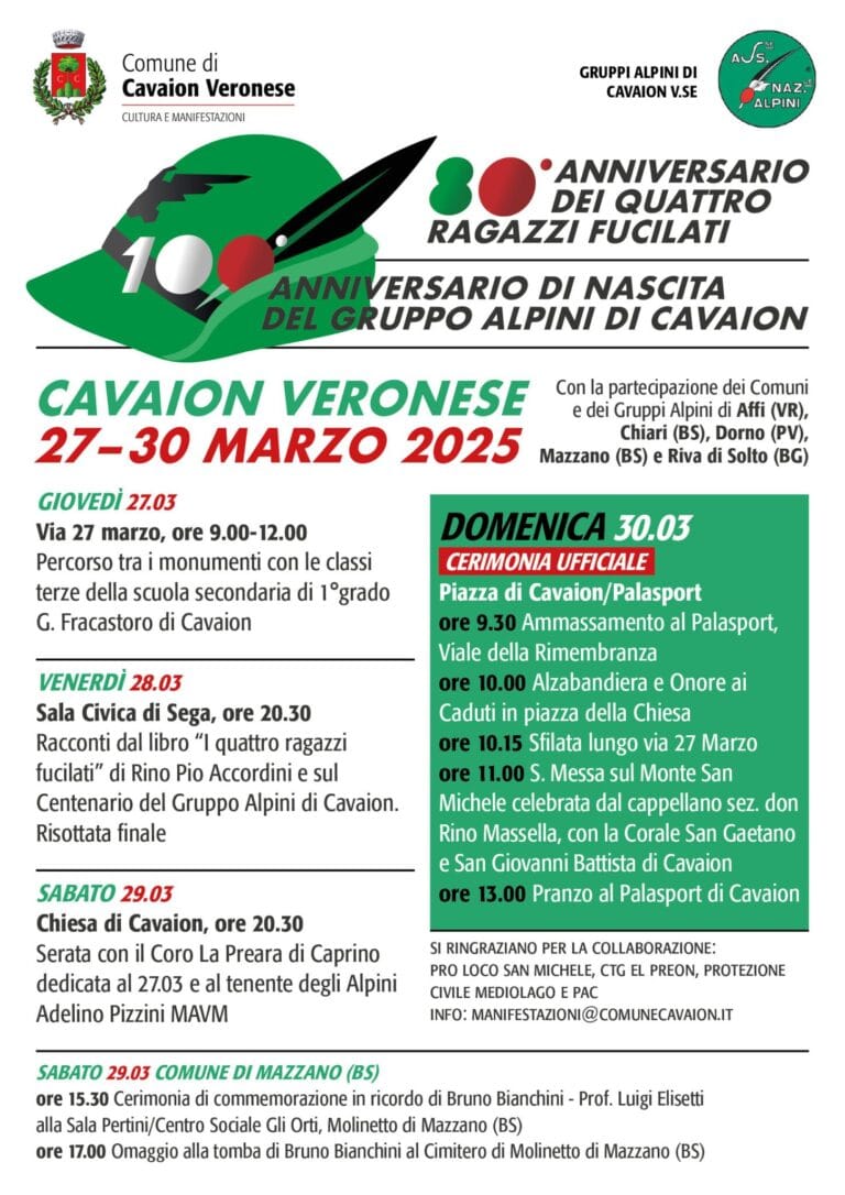 Celebrations in Cavaion Veronese: 80th Anniversary of the Executed and Centenary of the Alpine Group