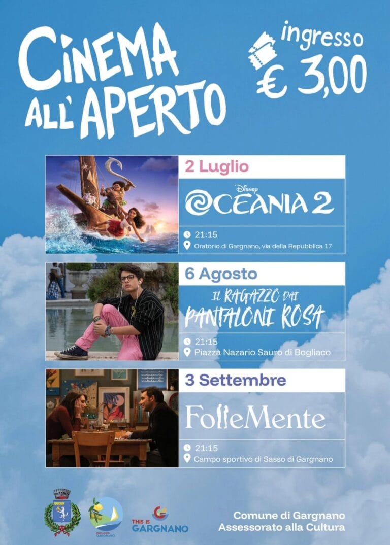 Outdoor cinema in Gargnano: three summer evenings between Bogliaco and Sasso