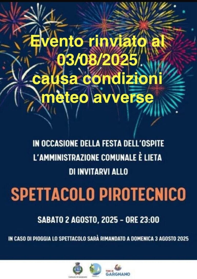 Gargnano, fireworks show postponed to August 3 due to bad weather