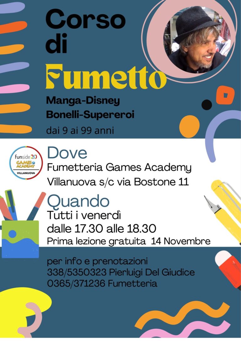 Comic courses in Toscolano Maderno and Villanuova: lessons by Pierluigi Del Giudice are starting