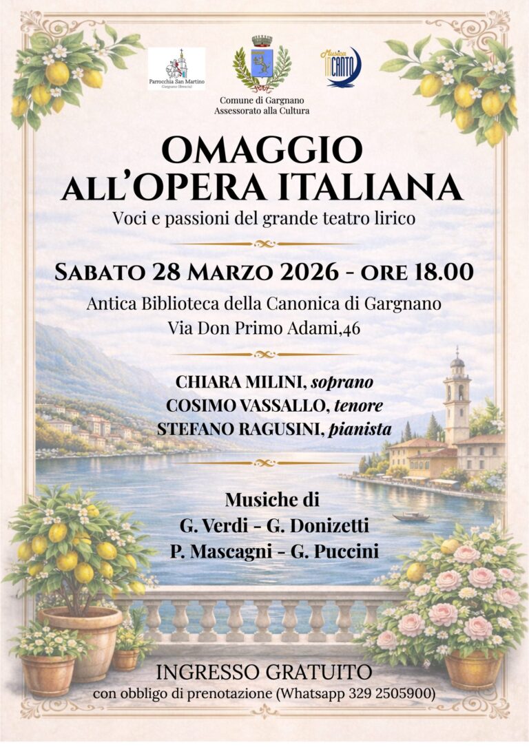 Gargnano Hosts Free Italian Opera Concert on March 28, 2026