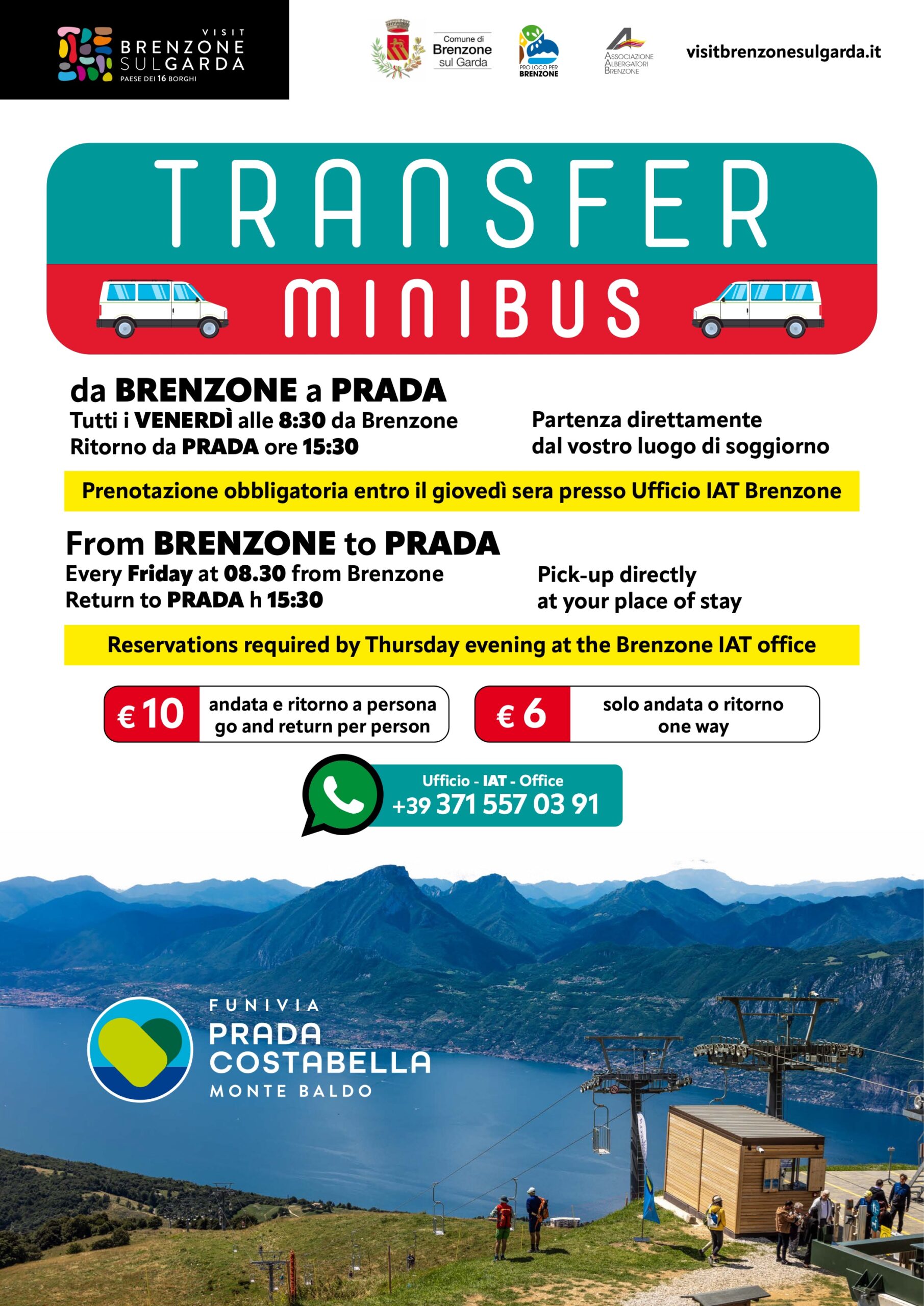 Minibus Transfer from Brenzone to Prada on Friday, August 28