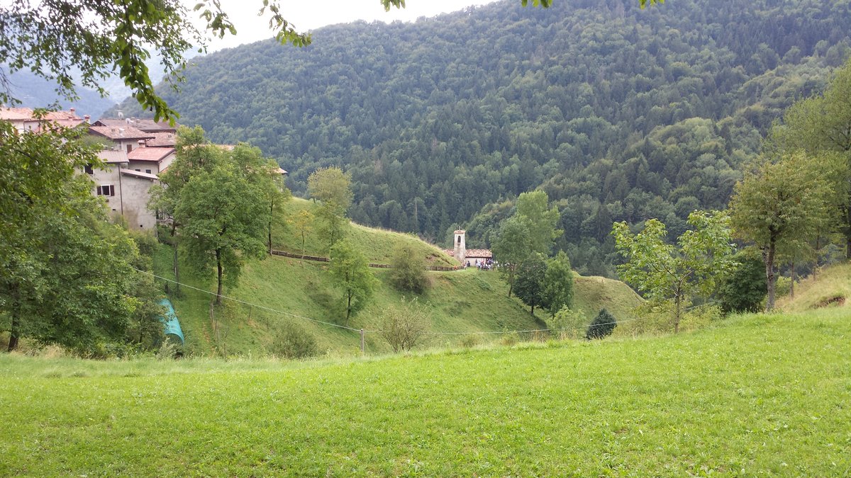 Panoramic view of the isolated alpine settlement of Cadria in 2017