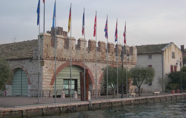 Historic fourteenth-century Dogana Veneta on the lakeshore harbour of Lazise