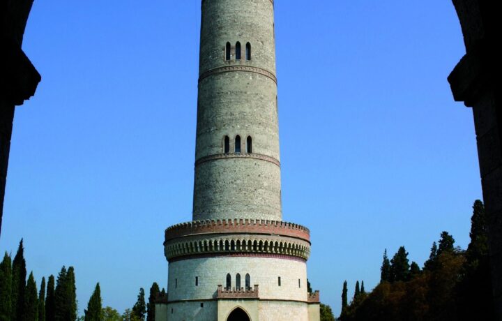 The historic 64-metre monumental tower of San Martino della Battaglia near Lake Garda