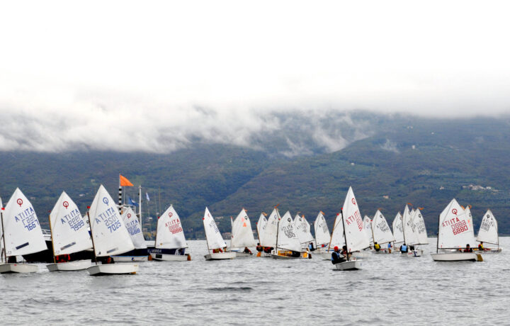 Optimist dinghies racing on Lake Garda